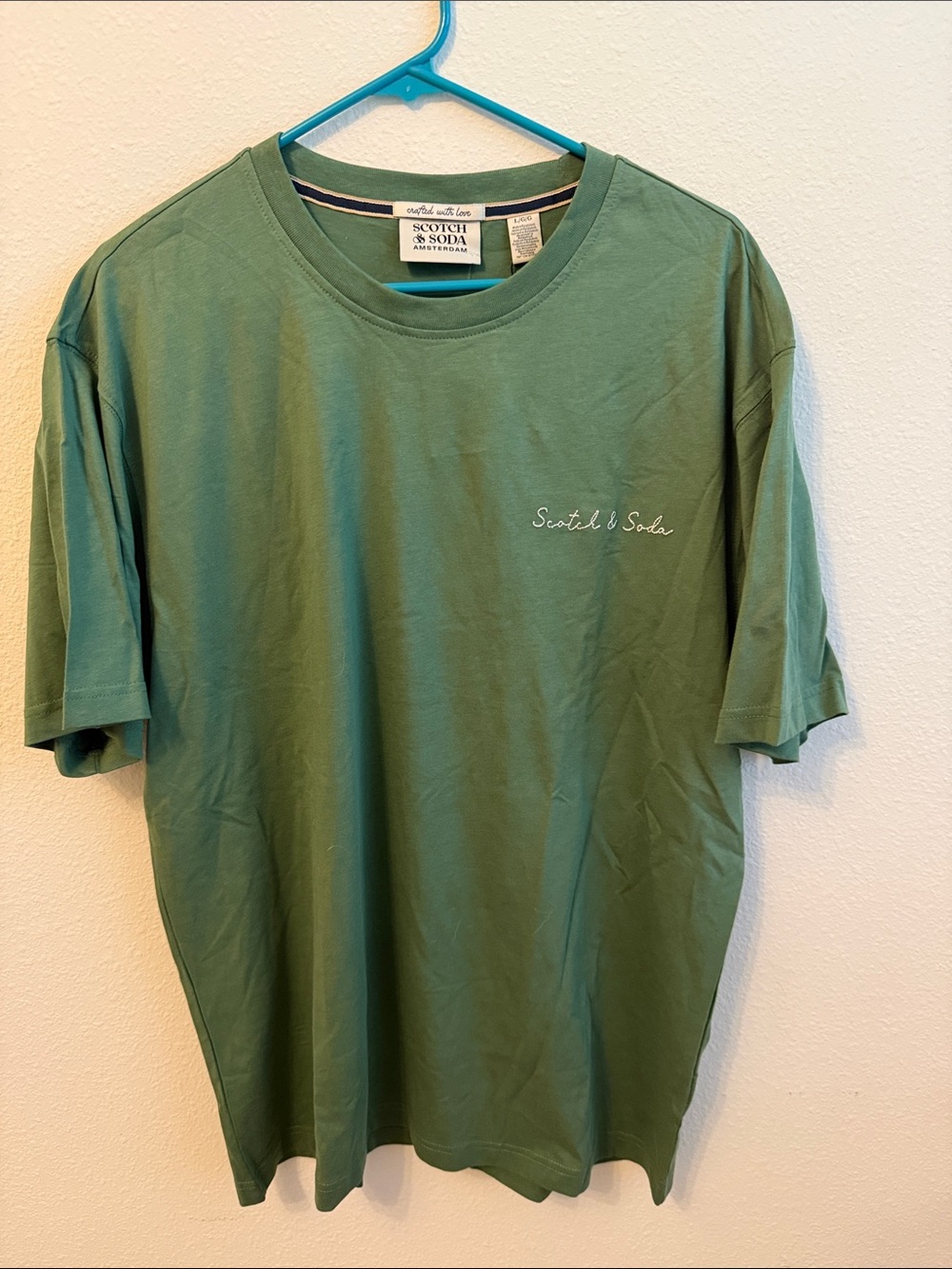 Scotch & Soda Crew Neck Tee in Olive Green with Script Logo